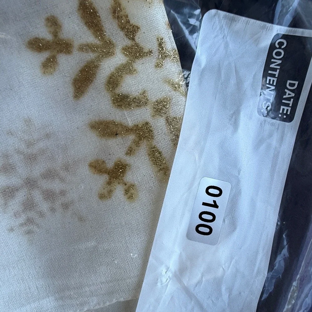 Vintage White Sheer Snowflake Scarf Gold Glitter Winter Holiday Oblong Wrap
